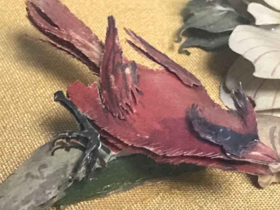 Signed Vintage Shadow Box Framed 3-D Original Artwork With Bird And Floral Motif [Photo 13]