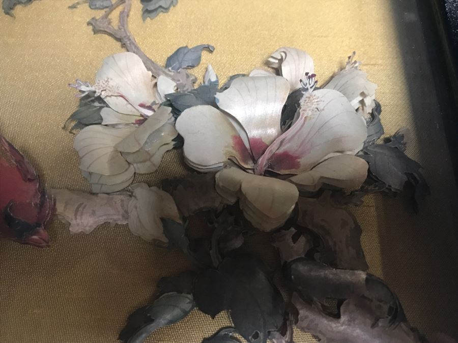 Signed Vintage Shadow Box Framed 3-D Original Artwork With Bird And Floral Motif [Photo 6]