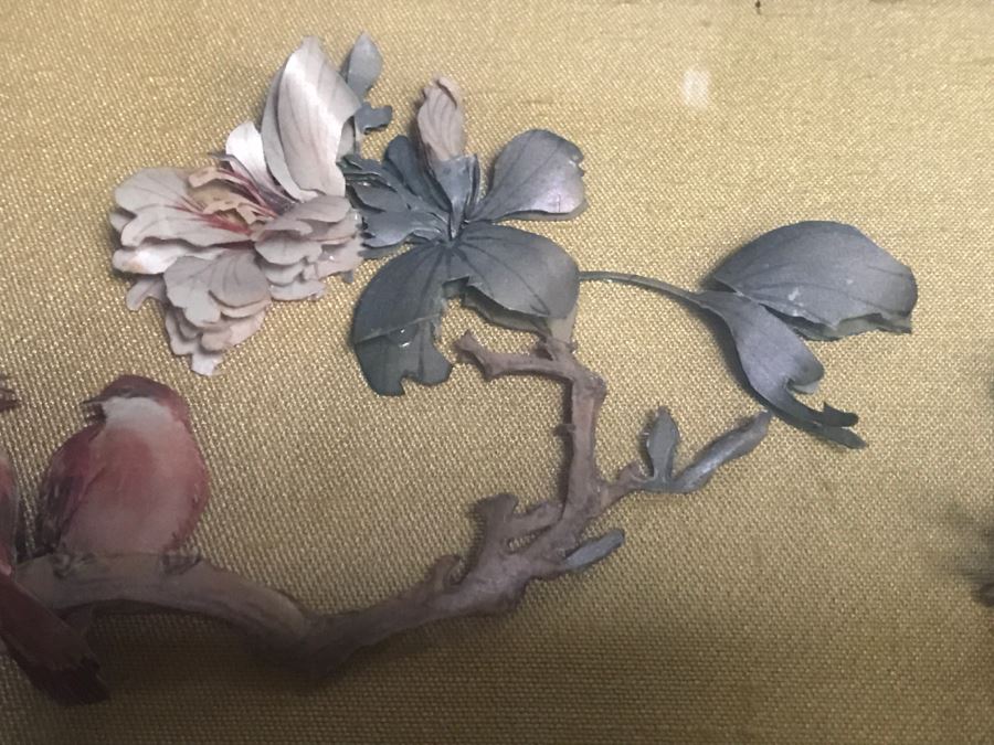 Signed Vintage Shadow Box Framed 3-D Original Artwork With Bird And Floral Motif [Photo 10]