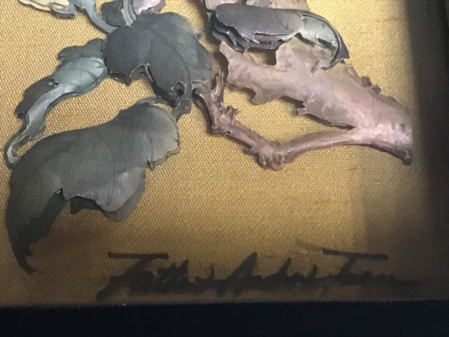 Signed Vintage Shadow Box Framed 3-D Original Artwork With Bird And Floral Motif [Photo 4]