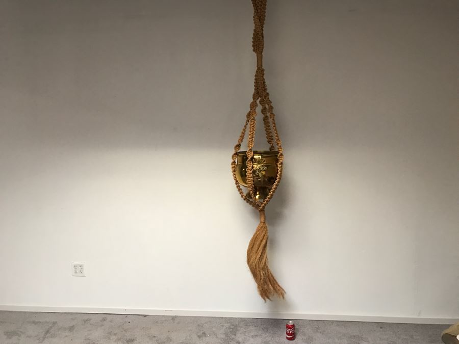 Large Vintage Hand‑Braided Macrame Plant Hanger Two-Tier [Photo 3]