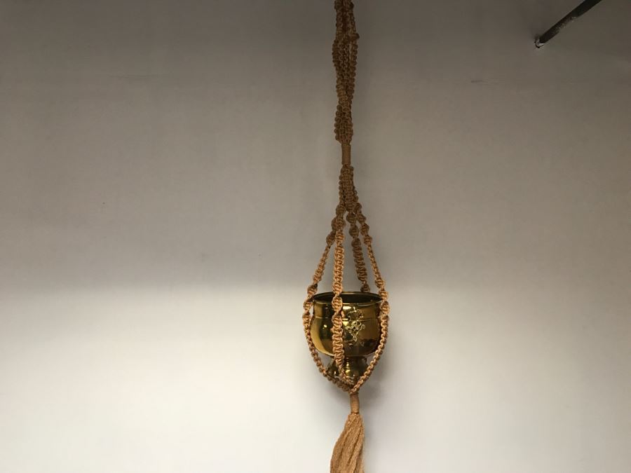 Large Vintage Hand‑Braided Macrame Plant Hanger Two-Tier [Photo 4]