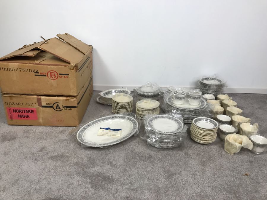 New Old Stock ~93 Piece Set Of Noritake Ivory China Prelude Pattern With Original Boxes