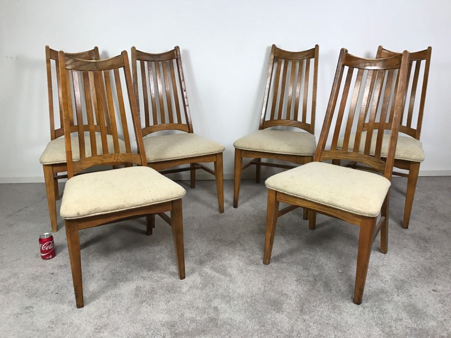 Set Of 6 Mid-Century Wooden Dining Chairs