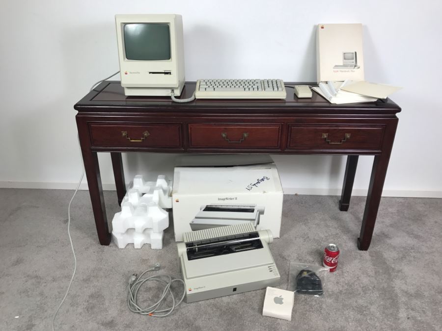Apple Macintosh Mac Plus 1MB Computer (For Parts) Model M0001A With Manuals, Mouse, Keyboard And ImageWriter II Printer
