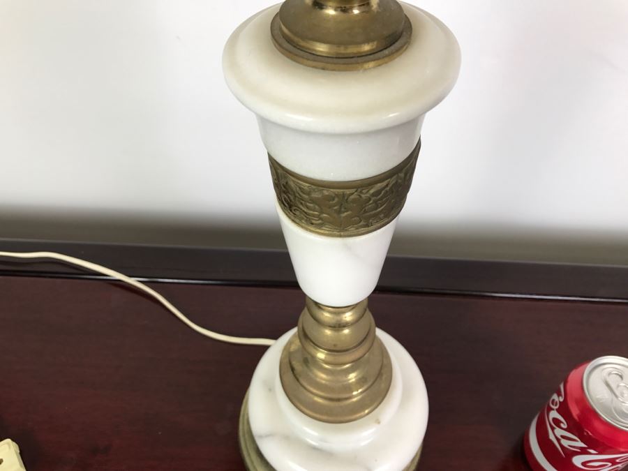 Vintage Marble And Brass Table Lamp With Nice Shade [Photo 6]