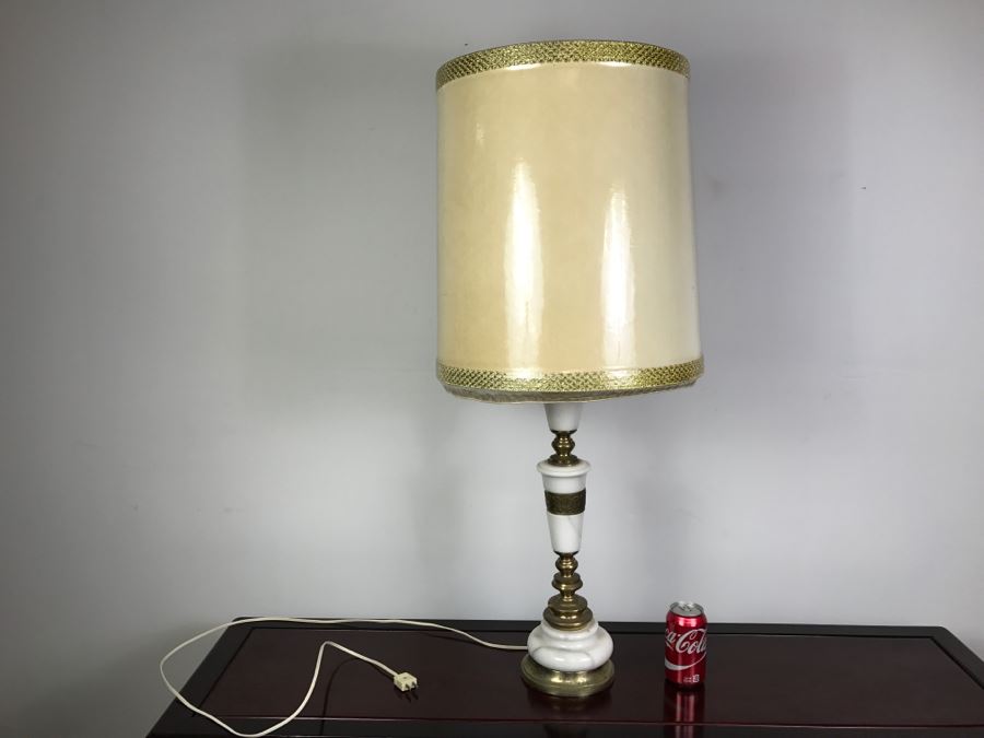 Vintage Marble And Brass Table Lamp With Nice Shade [Photo 1]
