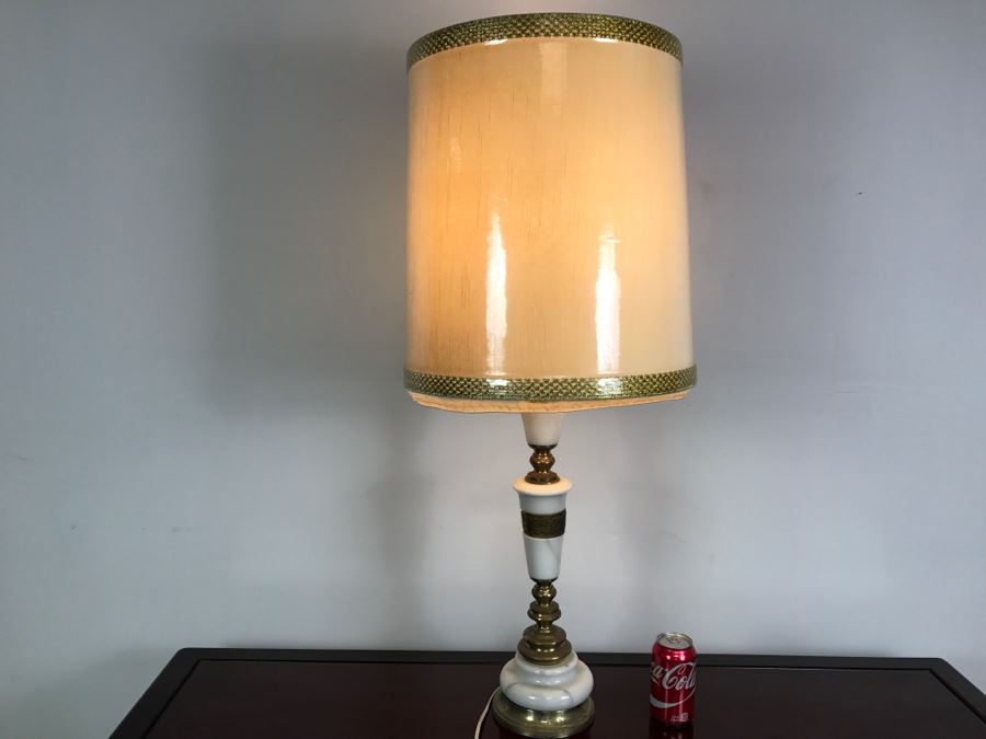 Vintage Marble And Brass Table Lamp With Nice Shade [Photo 10]