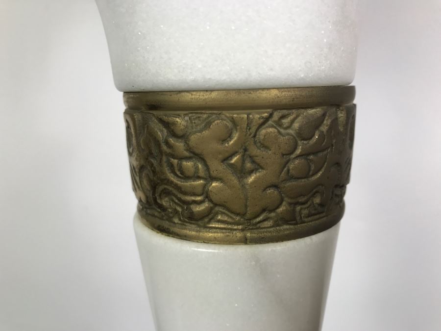 Vintage Marble And Brass Table Lamp With Nice Shade [Photo 5]