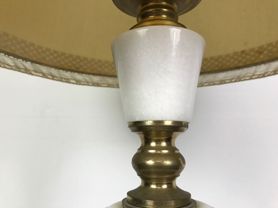 Vintage Marble And Brass Table Lamp With Nice Shade [Photo 7]
