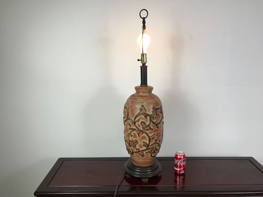 Heavy Vintage Ceramic Lamp On Wooden Base Without Shade [Photo 8]