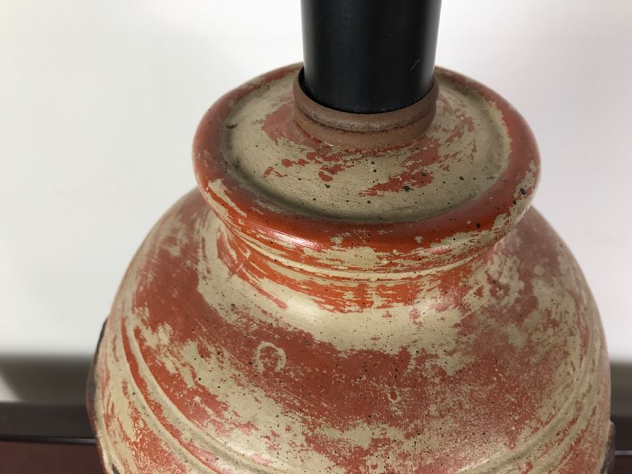 Heavy Vintage Ceramic Lamp On Wooden Base Without Shade [Photo 4]