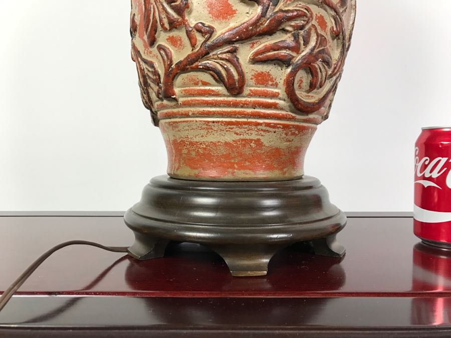 Heavy Vintage Ceramic Lamp On Wooden Base Without Shade [Photo 6]