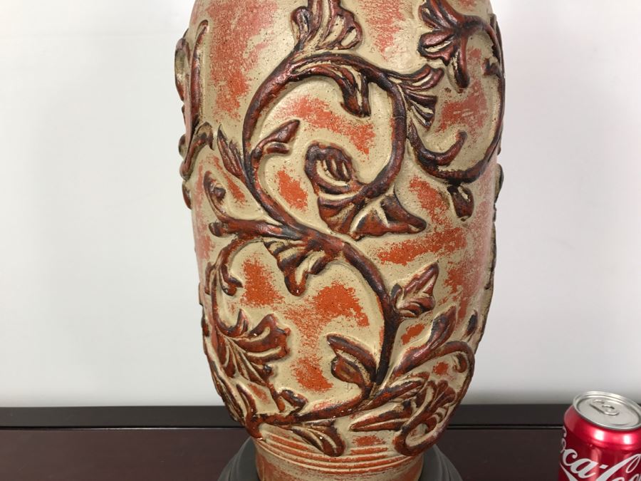 Heavy Vintage Ceramic Lamp On Wooden Base Without Shade [Photo 3]