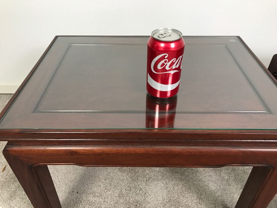 Pair Of Chinese Rosewood End Tables With Protective Glass On Top [Photo 6]