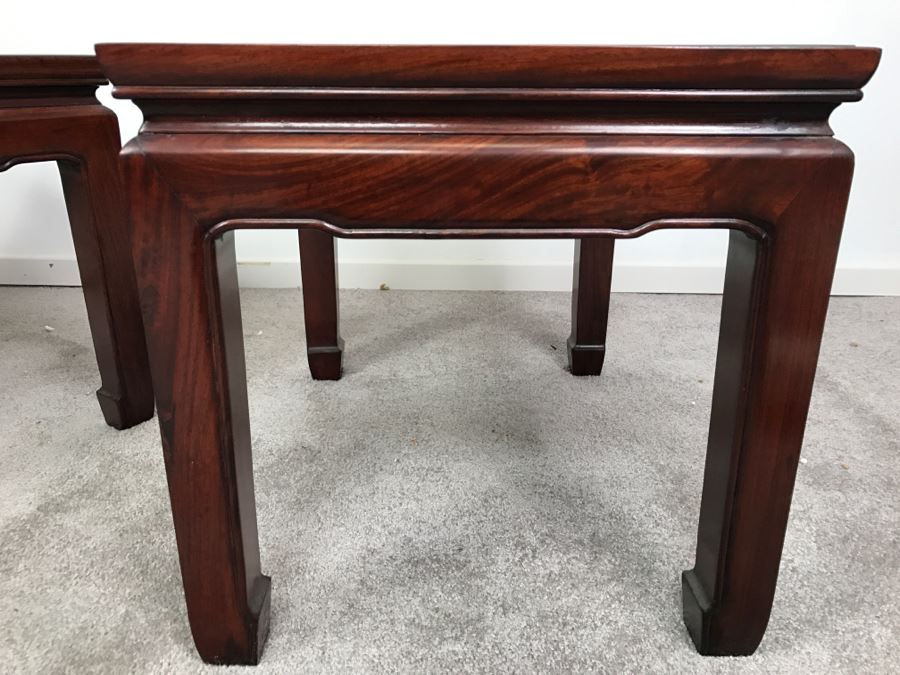 Pair Of Chinese Rosewood End Tables With Protective Glass On Top [Photo 10]