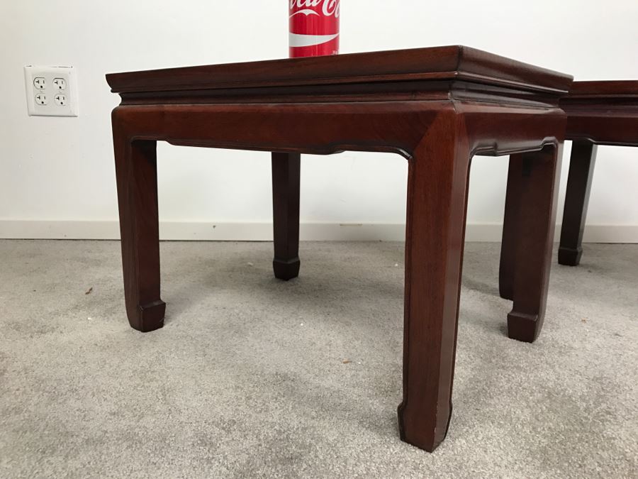 Pair Of Chinese Rosewood End Tables With Protective Glass On Top [Photo 7]