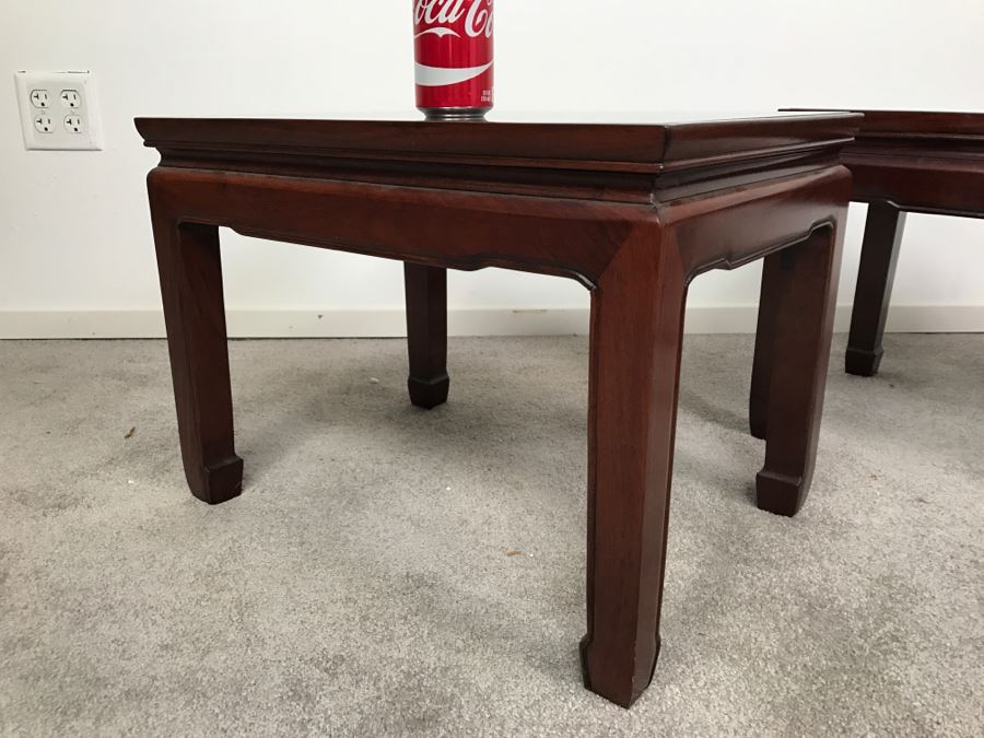 Pair Of Chinese Rosewood End Tables With Protective Glass On Top [Photo 8]
