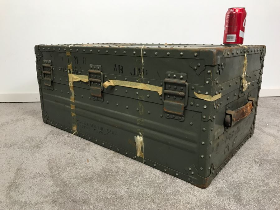 Vintage Green KOWA Industry Japanese Metal Steamer Trunk [Photo 8]