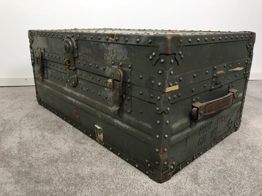 Vintage Green KOWA Industry Japanese Metal Steamer Trunk [Photo 14]
