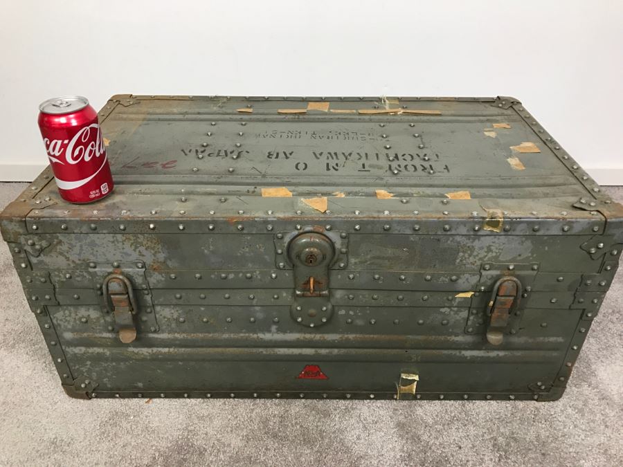 Vintage Green KOWA Industry Japanese Metal Steamer Trunk [Photo 4]