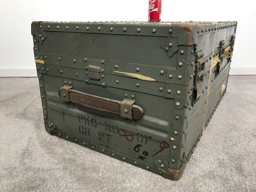 Vintage Green KOWA Industry Japanese Metal Steamer Trunk [Photo 13]