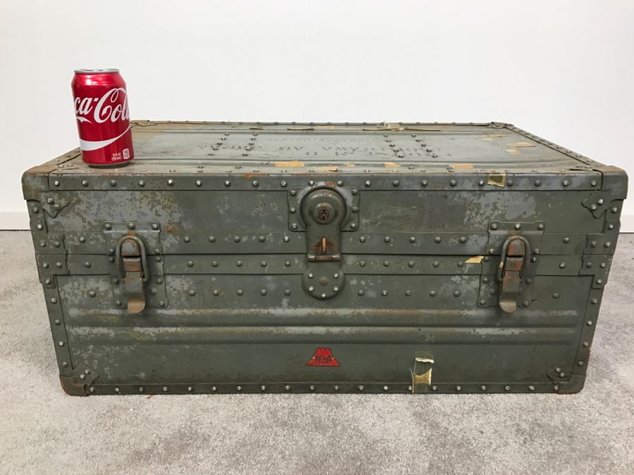 Vintage Green KOWA Industry Japanese Metal Steamer Trunk [Photo 1]