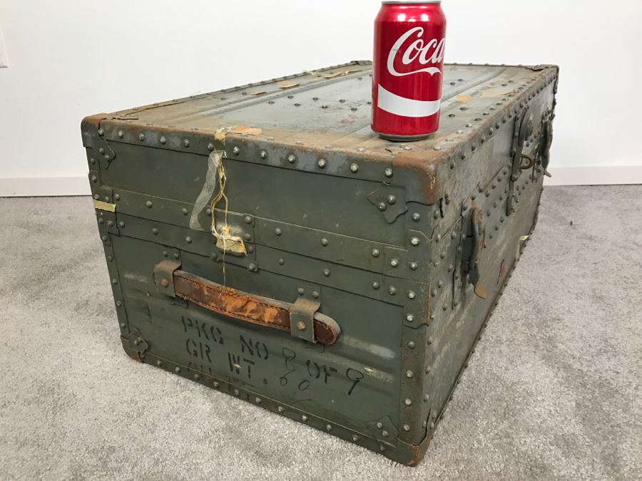 Vintage Green KOWA Industry Japanese Metal Steamer Trunk [Photo 5]
