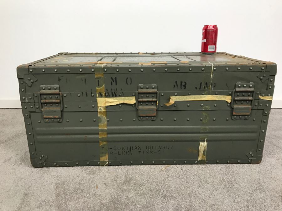 Vintage Green KOWA Industry Japanese Metal Steamer Trunk [Photo 9]