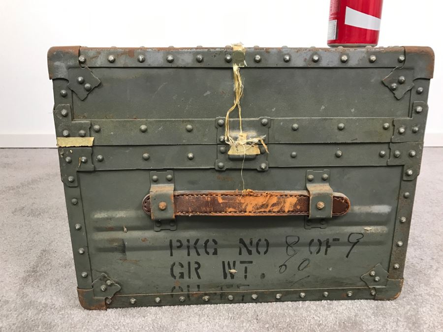 Vintage Green KOWA Industry Japanese Metal Steamer Trunk [Photo 6]