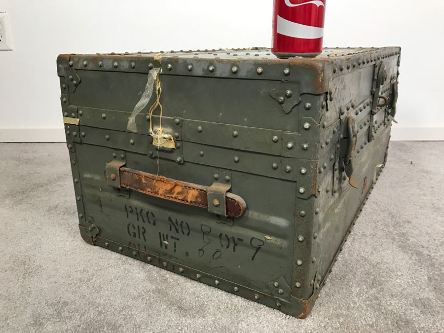 Vintage Green KOWA Industry Japanese Metal Steamer Trunk [Photo 3]