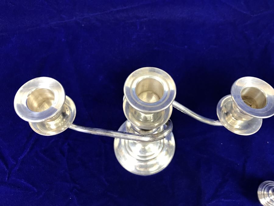 Pair Of Vintage Sterling Silver 950 Signed Japanese Candelabras - 627g Sterling Silver 950 Melt Value $308 - Note That One Candle Holder Needs Repair [Photo 9]