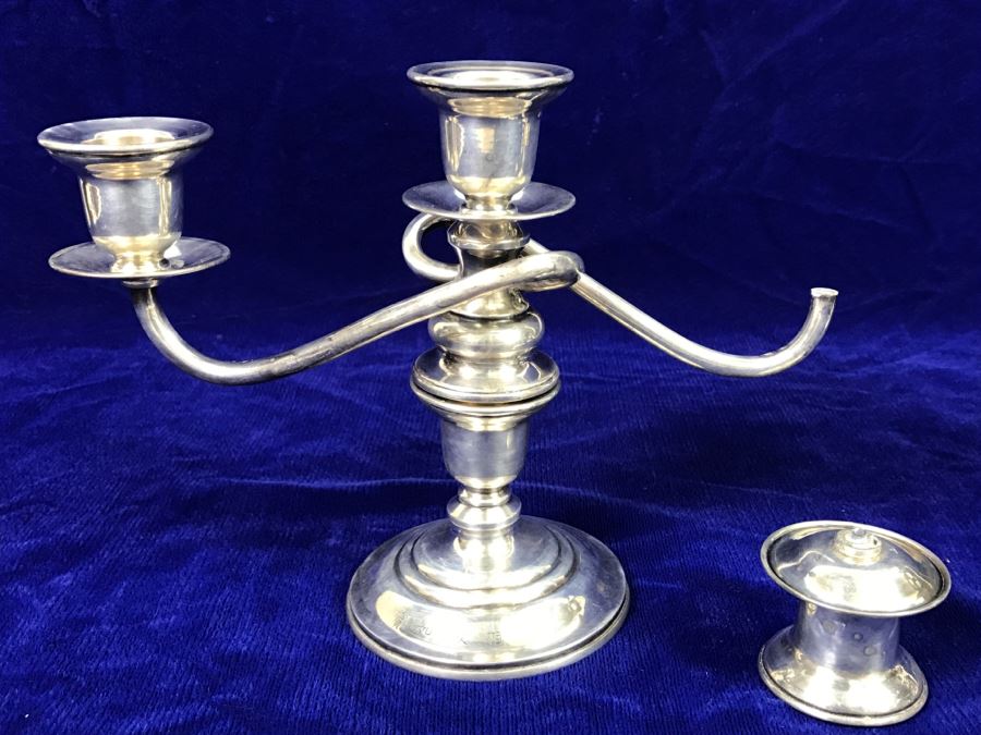 Pair Of Vintage Sterling Silver 950 Signed Japanese Candelabras - 627g Sterling Silver 950 Melt Value $308 - Note That One Candle Holder Needs Repair [Photo 15]