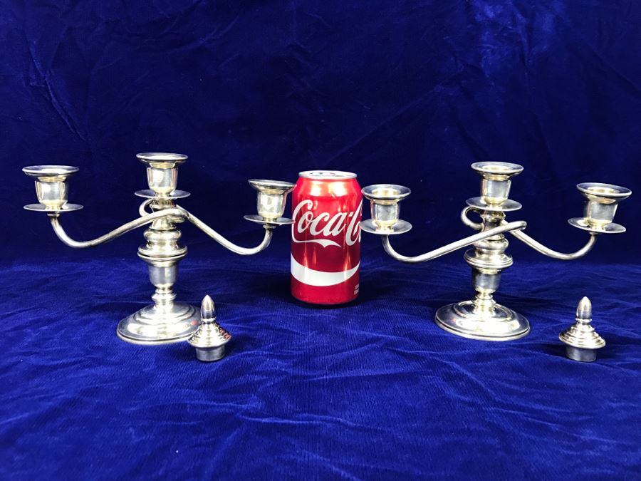 Pair Of Vintage Sterling Silver 950 Signed Japanese Candelabras - 627g Sterling Silver 950 Melt Value $308 - Note That One Candle Holder Needs Repair [Photo 8]