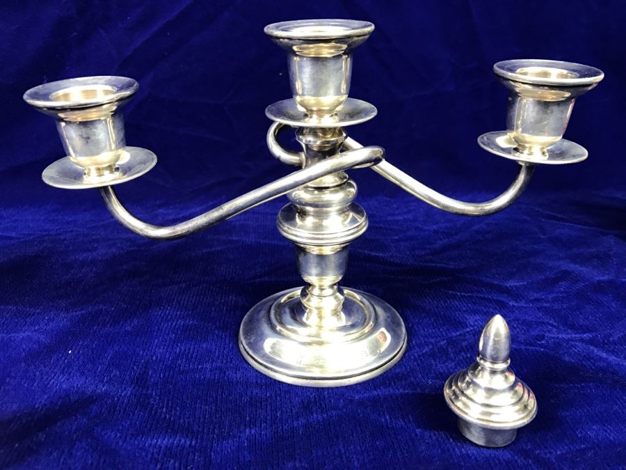 Pair Of Vintage Sterling Silver 950 Signed Japanese Candelabras - 627g Sterling Silver 950 Melt Value $308 - Note That One Candle Holder Needs Repair [Photo 13]