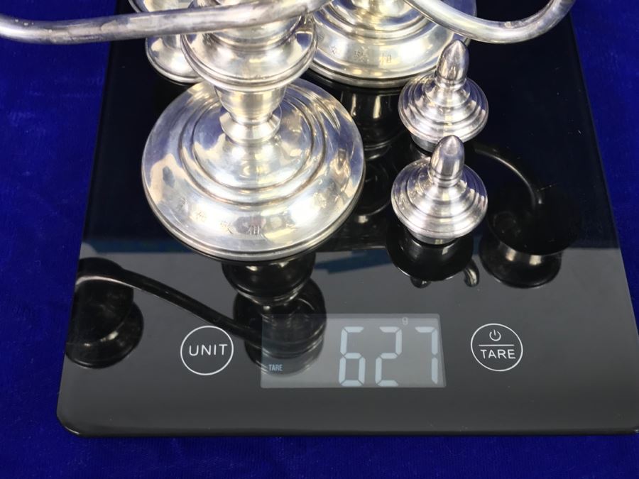 Pair Of Vintage Sterling Silver 950 Signed Japanese Candelabras - 627g Sterling Silver 950 Melt Value $308 - Note That One Candle Holder Needs Repair [Photo 6]