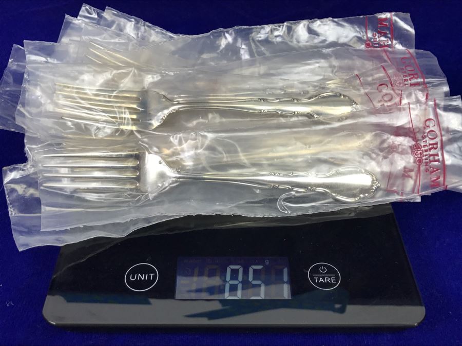 New Old Stock 30 Pieces Of Gorham Company Sterling Silver 20 Forks And 10 Knives - Forks Alone Weigh 851g $408 Melt Value - Knives An Additional ~$68 Melt Value = ~$470MV [Photo 15]