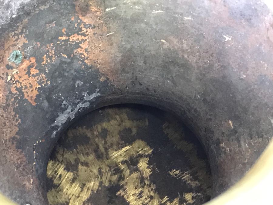 Large Heavy Vintage Chinese Brass Footed Vessel And Brass Footed Ashtray [Photo 14]