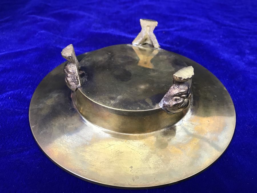Large Heavy Vintage Chinese Brass Footed Vessel And Brass Footed Ashtray [Photo 25]