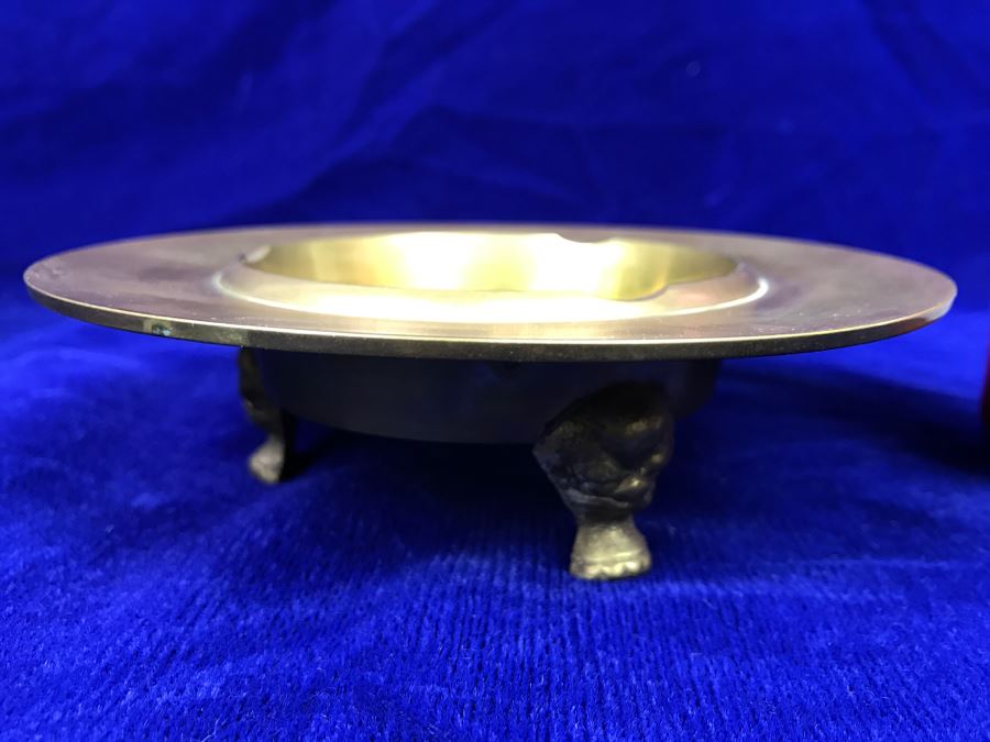 Large Heavy Vintage Chinese Brass Footed Vessel And Brass Footed Ashtray [Photo 21]