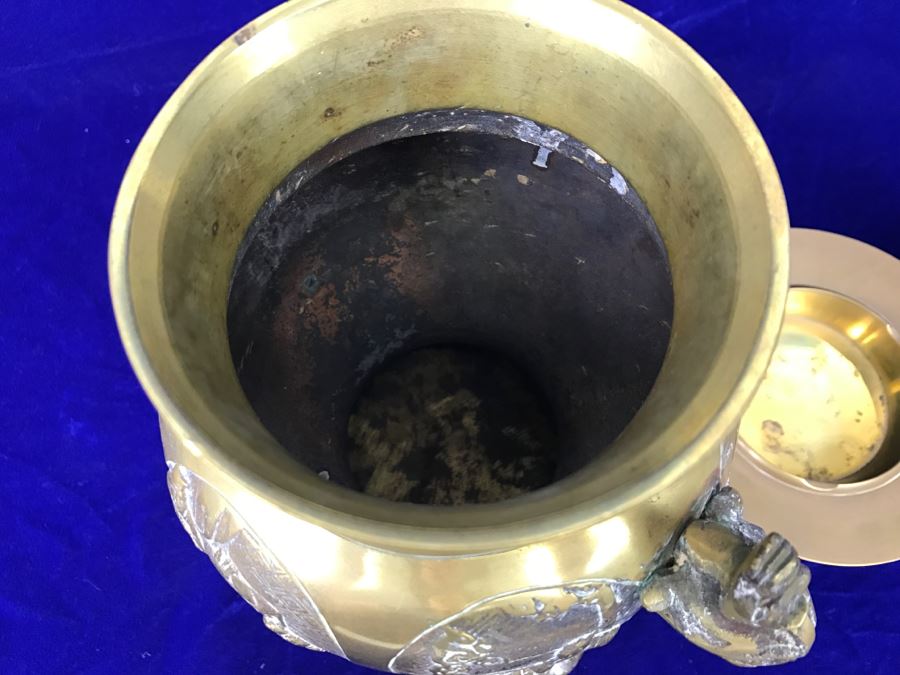 Large Heavy Vintage Chinese Brass Footed Vessel And Brass Footed Ashtray [Photo 13]