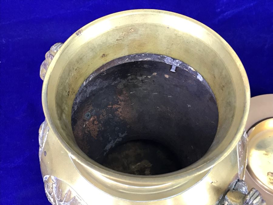 Large Heavy Vintage Chinese Brass Footed Vessel And Brass Footed Ashtray [Photo 12]