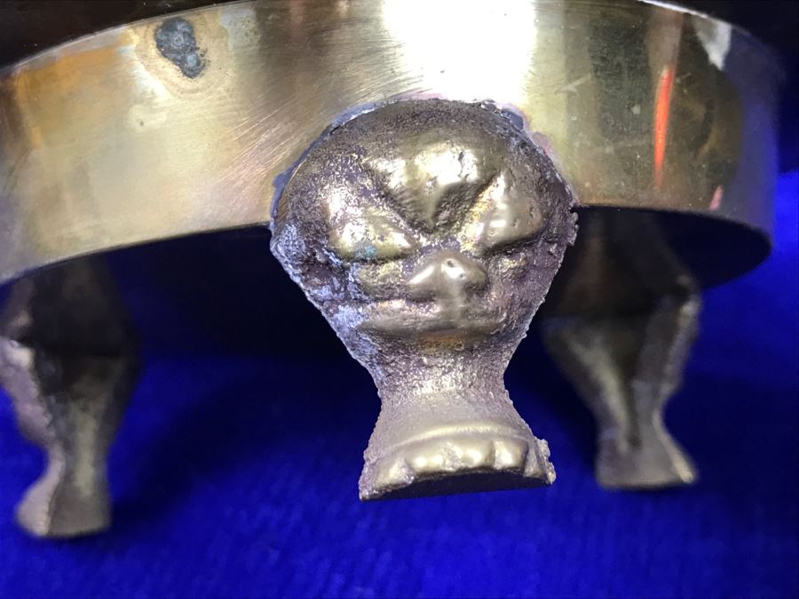 Large Heavy Vintage Chinese Brass Footed Vessel And Brass Footed Ashtray [Photo 22]