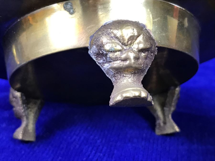 Large Heavy Vintage Chinese Brass Footed Vessel And Brass Footed Ashtray [Photo 24]