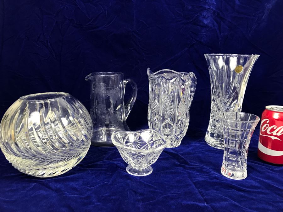 Collection Of Crystal And Glass Pitchers And Vases Gorham Cristal D'Arques