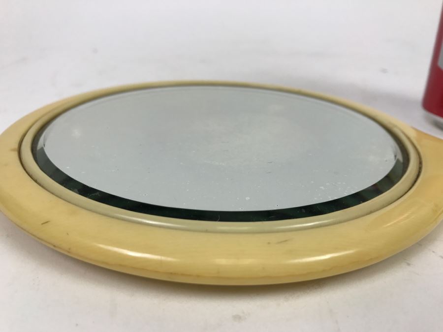 Vintage Bone Hand Vanity Mirror Beveled Glass [Photo 2]