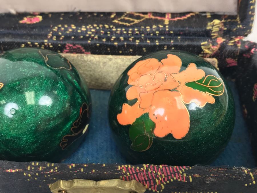 Carved Wooden Box, Art Glass Paperweight, Lidded Amber Glass Jar And Set Of Vintage Baoding Balls [Photo 12]