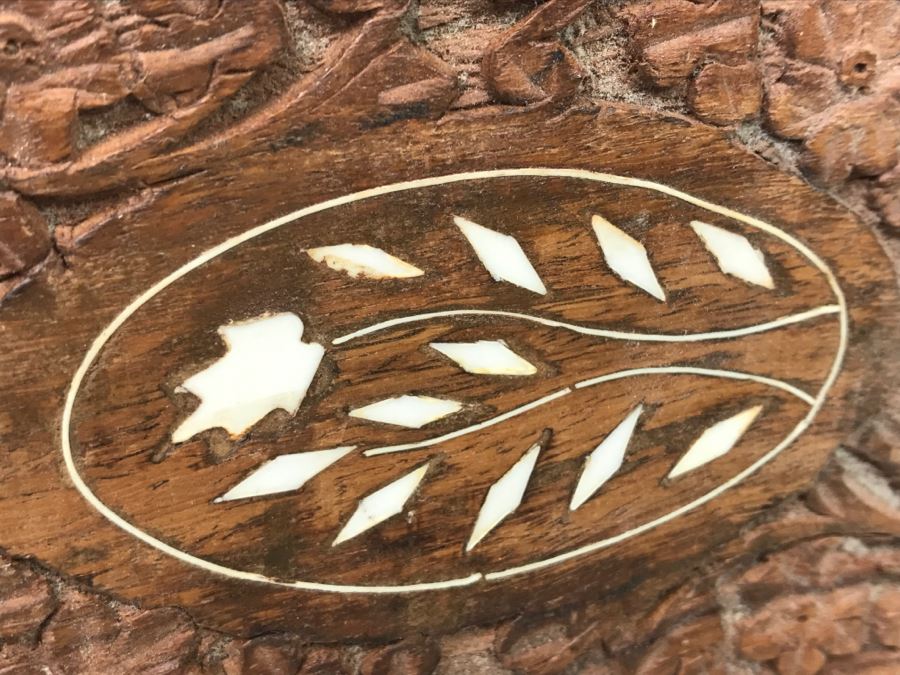 Carved Wooden Box, Art Glass Paperweight, Lidded Amber Glass Jar And Set Of Vintage Baoding Balls [Photo 3]