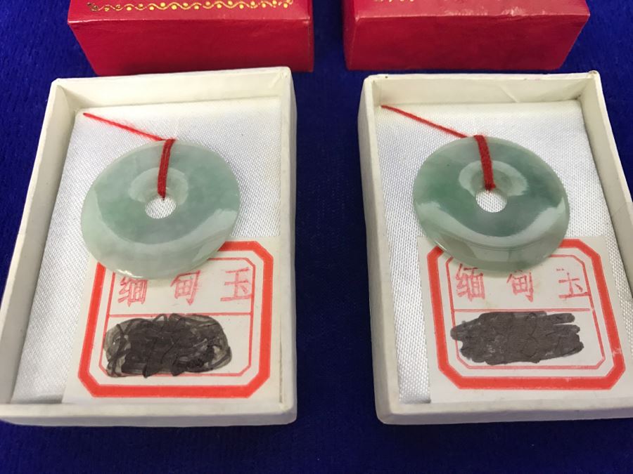 Pair Of Chinese Donut Burmese Jade Pendants In Original Boxes [Photo 2]