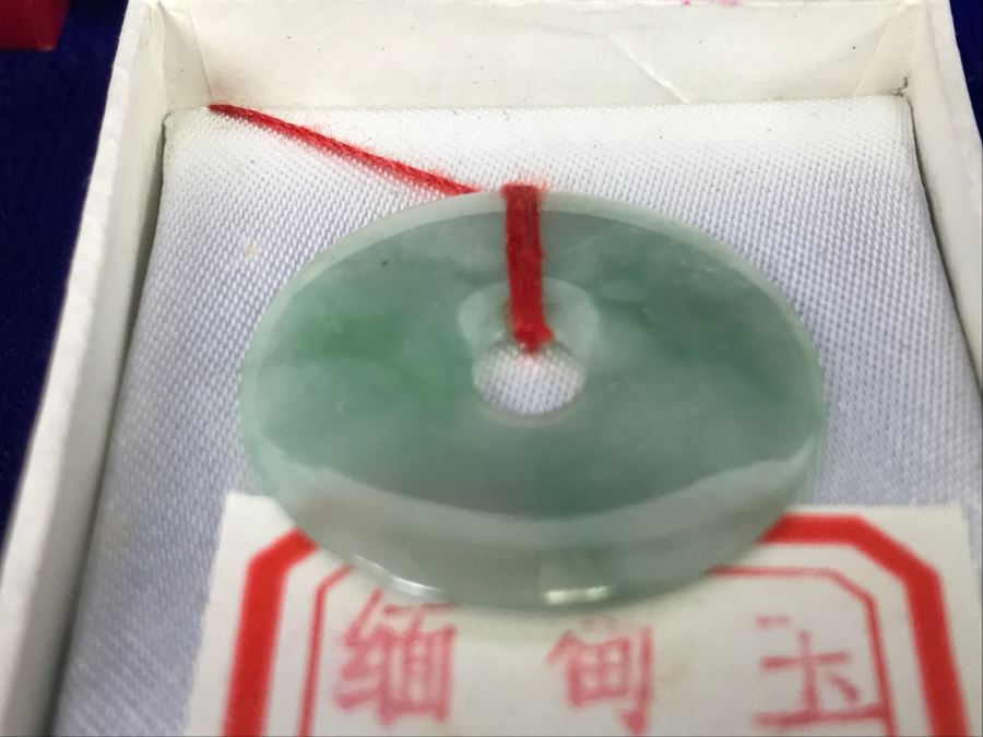 Pair Of Chinese Donut Burmese Jade Pendants In Original Boxes [Photo 8]